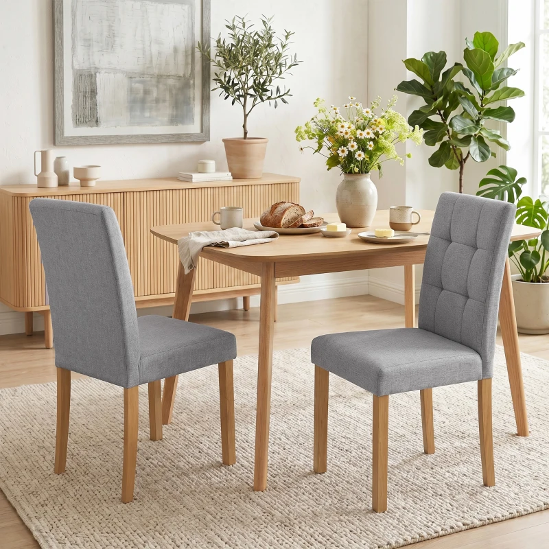 HOMCOM Lot de 2 chaises de salle à manger, chaise de cuisine moderne avec siège rembourré en tissu effet lin, gris clair