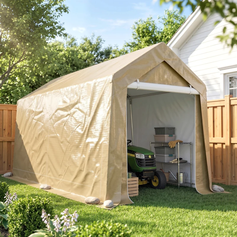 Outsunny Abri de jardin tente de stockage portable pour extérieur avec cadre en acier galvanisé et grande porte 2 x 3,6 m beige