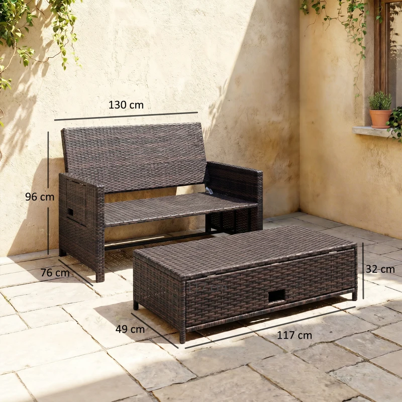 Outsunny Rattan Sun Lounger 2 Seater Day Bed with Cushions, Brown