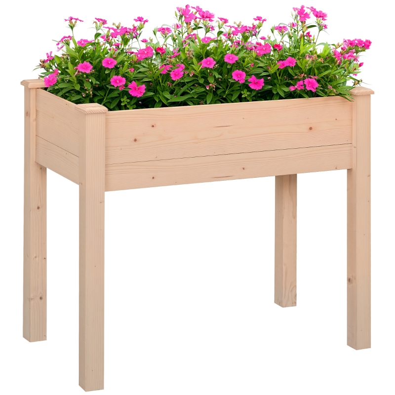 Outsunny Jardinière surélevée en Bois, Carré Potager sur Pied surélevé, Trous de Drainage, Tissu non tissé, 86x46x76 bois naturel
