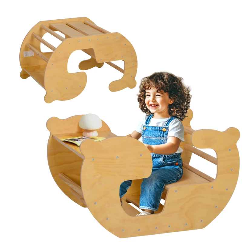 AIYAPLAY Arche d'escalade pour enfants, table à jouets pour enfants 18-48 mois, design 2 en 1, charge max. 50 kg, bois naturel