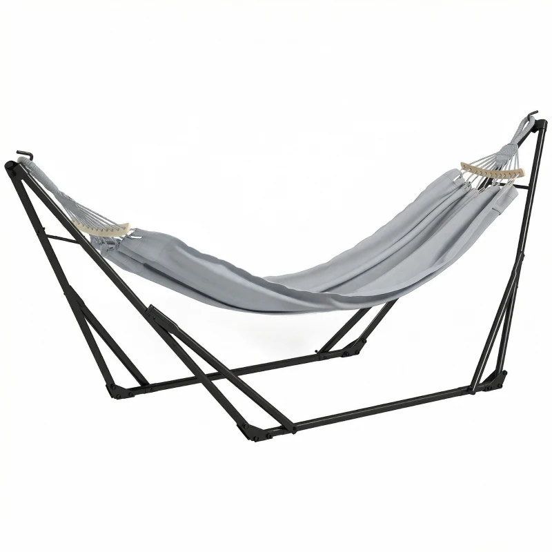 Outsunny Support avec Hamac Pliable en Acier, 2 en 1 pour Hamac ou Chaise Suspendue, Sac de Transport Inclus 268x89x100cm Gris