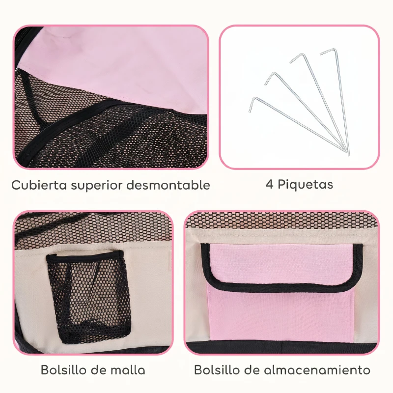 PawHut Parque Plegable para Perros y Gatos Corralito Portátil para Animales Pequeños Impermeable de Tela Oxford Ø90x41 cm Rosa