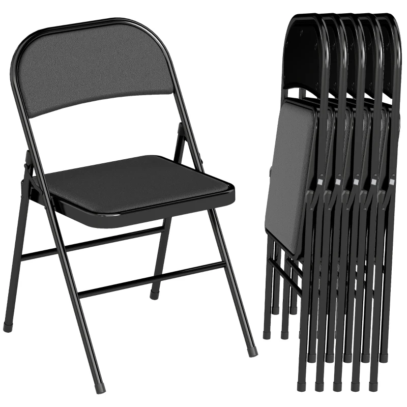 HOMCOM Lot de 6 chaises pliantes chaises de salle à manger portables cadre en acier 45 x 46 x 78 cm noir