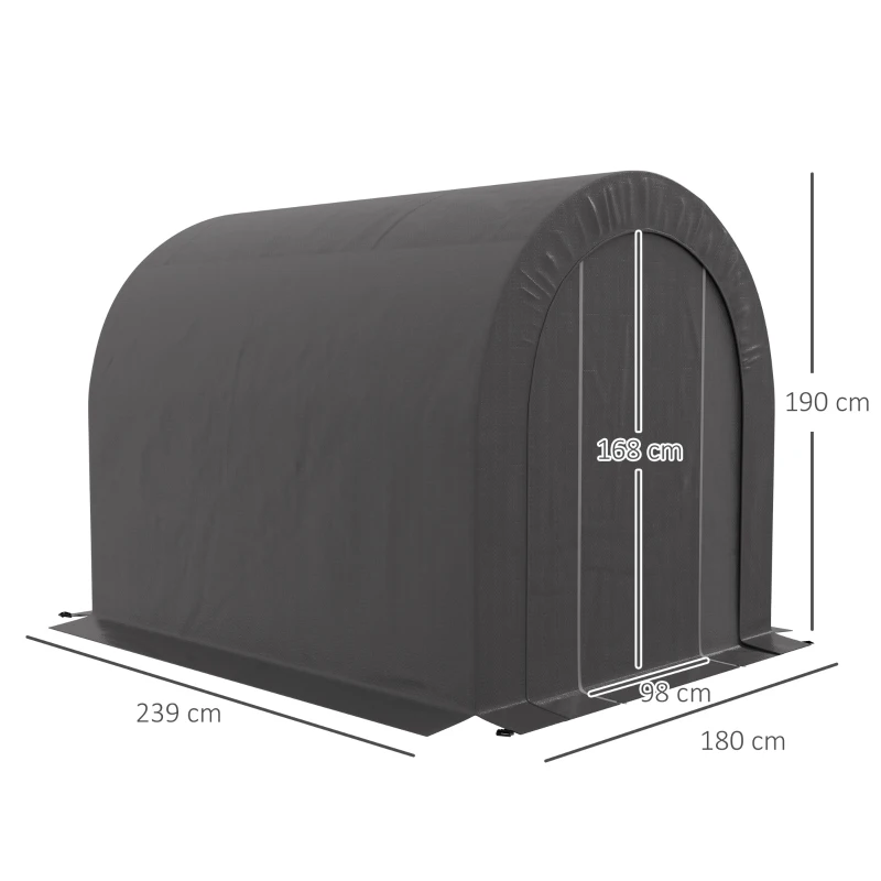 Outsunny Abrigo de jardim tenda de armazenamento exterior abrigo para bicicleta garagem para bicicleta lona em PE metal 2,4 x 1,8 x 1,9 m cinza escuro