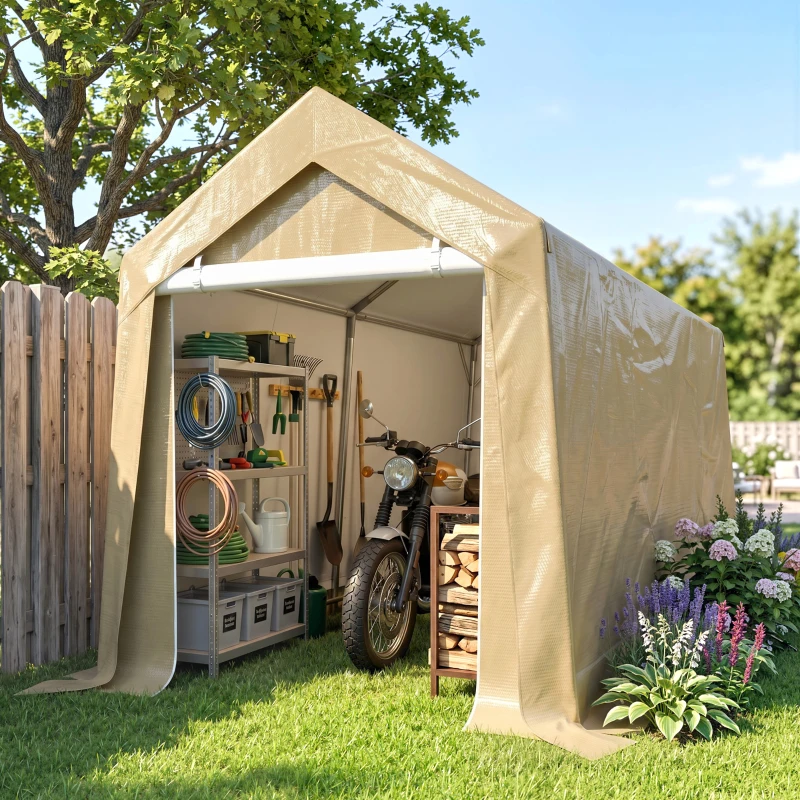 Outsunny Abri de jardin tente de stockage portable pour extérieur avec cadre en acier galvanisé et grande porte 2 x 3,6 m beige