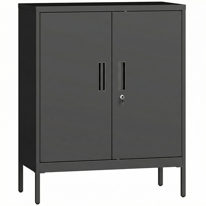 HOMCOM Metallschrank fürs Büro, 80 x 40 x 100 cm, Aufbewahrungsschrank, Schloss, 2 Türen und 2 verstellbare Einlegeböden, Schwarz