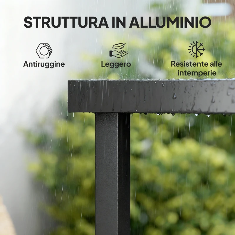 Outsunny Tavolo da Pranzo da Giardino per 8 Persone in Alluminio e Plastica, Legno Scuro e Nero