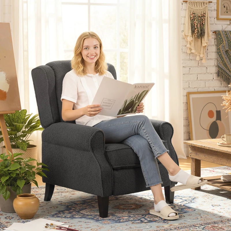 HOMCOM Verstellbarer Relaxsessel aus Teddy-Fleece, Relaxstuhl mit ausziehbarer Fußstütze, gepolsterter Sitz, grau