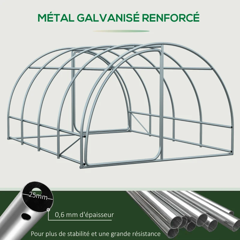 Outsunny Estufa Túnel para Jardim Área ao Solo 12 m² 4L x 3l x 2H m Chassi Tubular Reforçado 25 mm Porta Dupla com Alças Branco