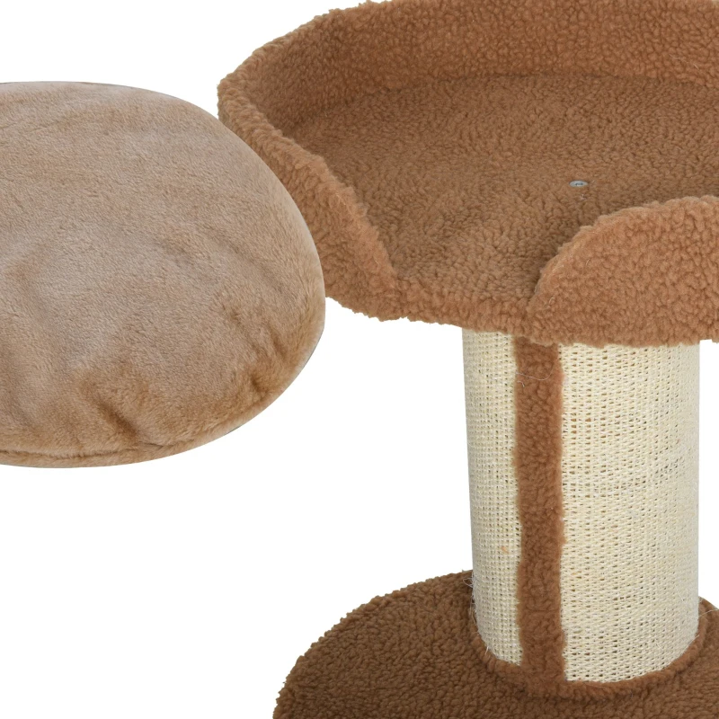 PawHut Arbre à chat avec griffoir centre d'activités 2 plateformes coussin marron clair
