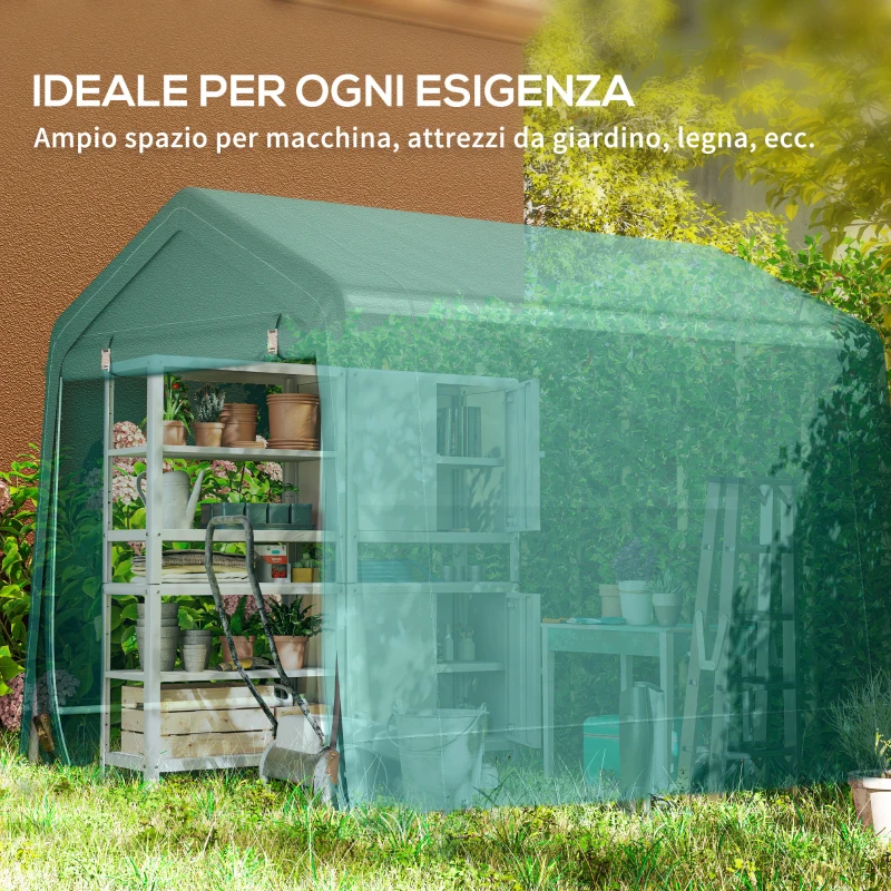 Outsunny Garage Moto per Esterno 2.4x2 m, Tenda Garage per Attrezzi in Metallo e Tessuto PE, per Moto e Biciclette, Verde