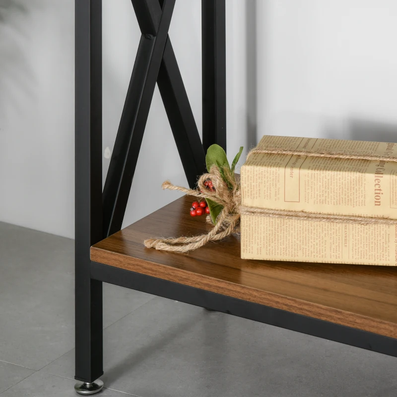 HOMCOM Mesa Consola de Entrada Industrial Multi-armazenamento 120 x 23,5 x 75 cm Madeira Nogueira