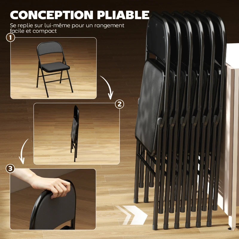 HOMCOM Lot de 6 chaises pliantes chaises de salle à manger portables cadre en acier 45 x 46 x 78 cm noir