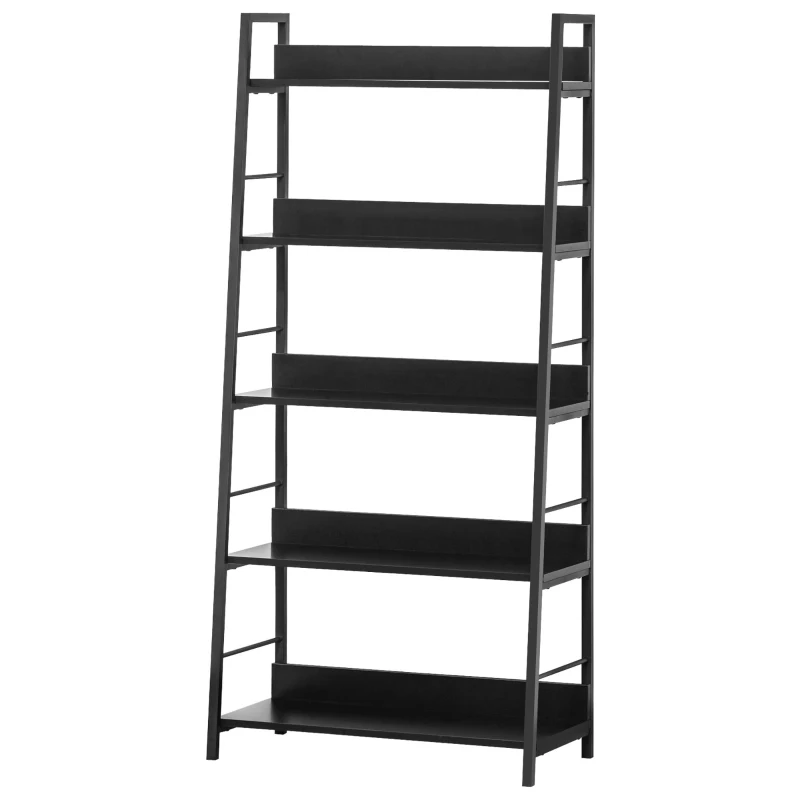HOMCOM Estante Biblioteca de Arrumação Estilo Industrial inclinada 5 Níveis 70L x 35l x 150H cm Preto