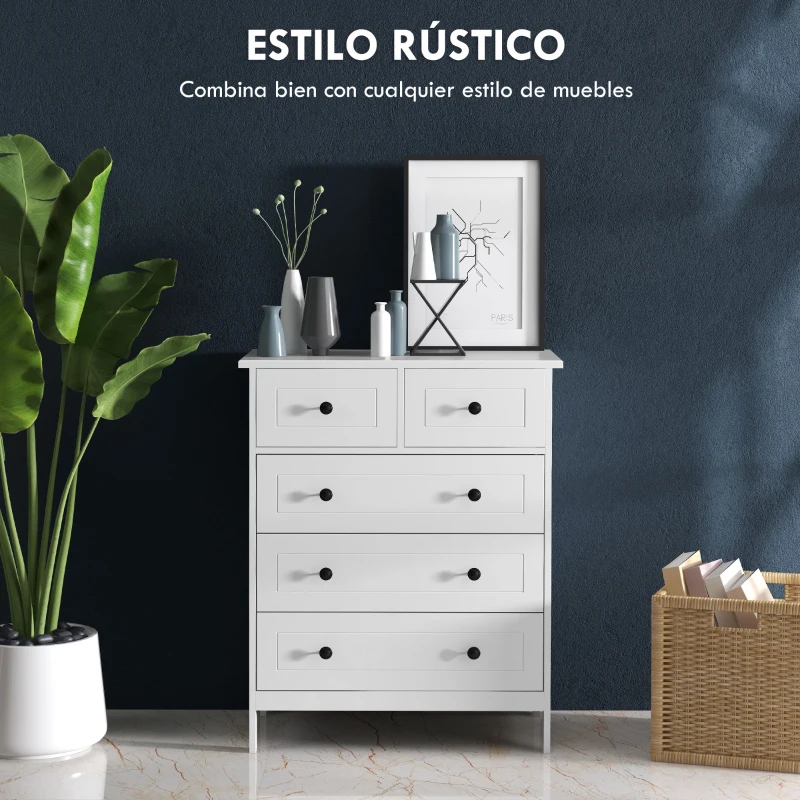 HOMCOM Cómoda con 5 Cajones Sifonier de Dormitorio para Salón Oficina Estudio Estilo Moderno 74x40x91 cm