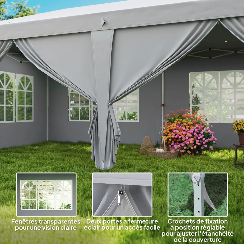 Outsunny Toldo barnum dobrável pop-up 6 x 3 x 2,7 m 4 paredes laterais removíveis 4 janelas bolsa de transporte cinza claro