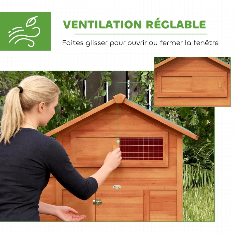PawHut Poulailler avec Pondoir et Perchoir Toit en Bitume Étanche et Fenêtre de Ventilation Bois 113,5x67,5x95,5cm Orange
