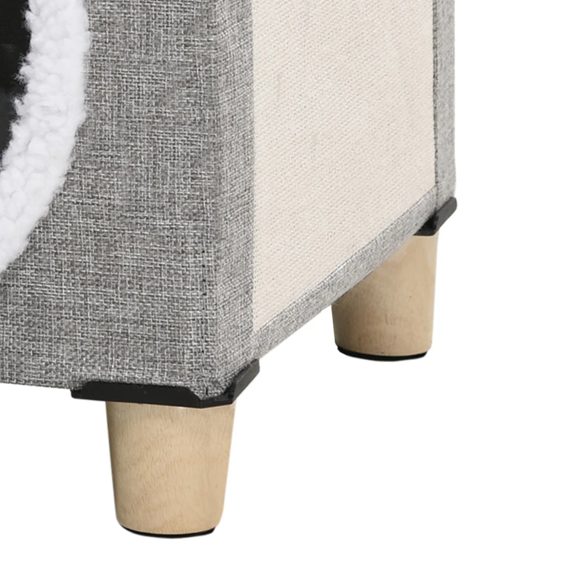 PawHut Niche chat interieur maison chat interieur 2 en 1 pied en bois coussin amovible lavable balle, 35,5x35,5x42,5cm, gris