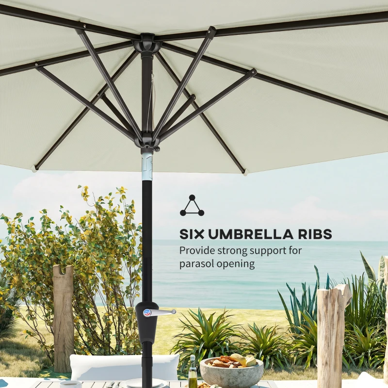 Outsunny Parasol de jardin parasol droit parasol hexagonal inclinable Ø 2,3 x 2,16 m métal polyester haute densité 180 g/m² crème
