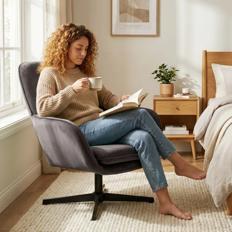 HOMCOM Fauteuil salon, fauteuil d'appoint rembourré en velours avec large assise, coussin et structure en métal, gris foncé