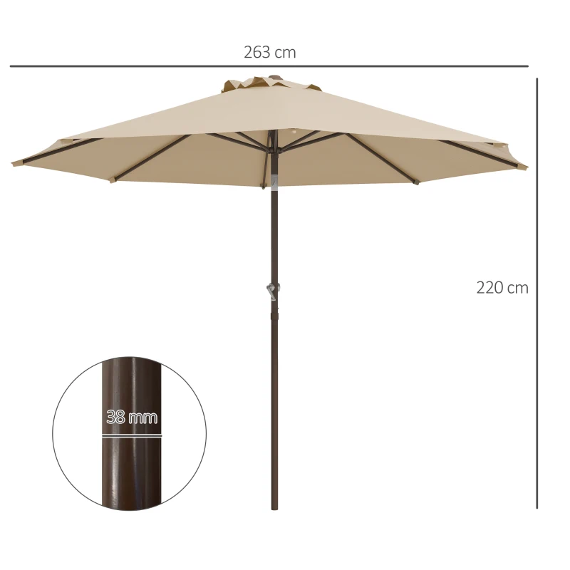 Outsunny Guarda-sol de jardim Ø 2,63 m metálico Redondo Poliéster 180g/m² manivela inclinável bege