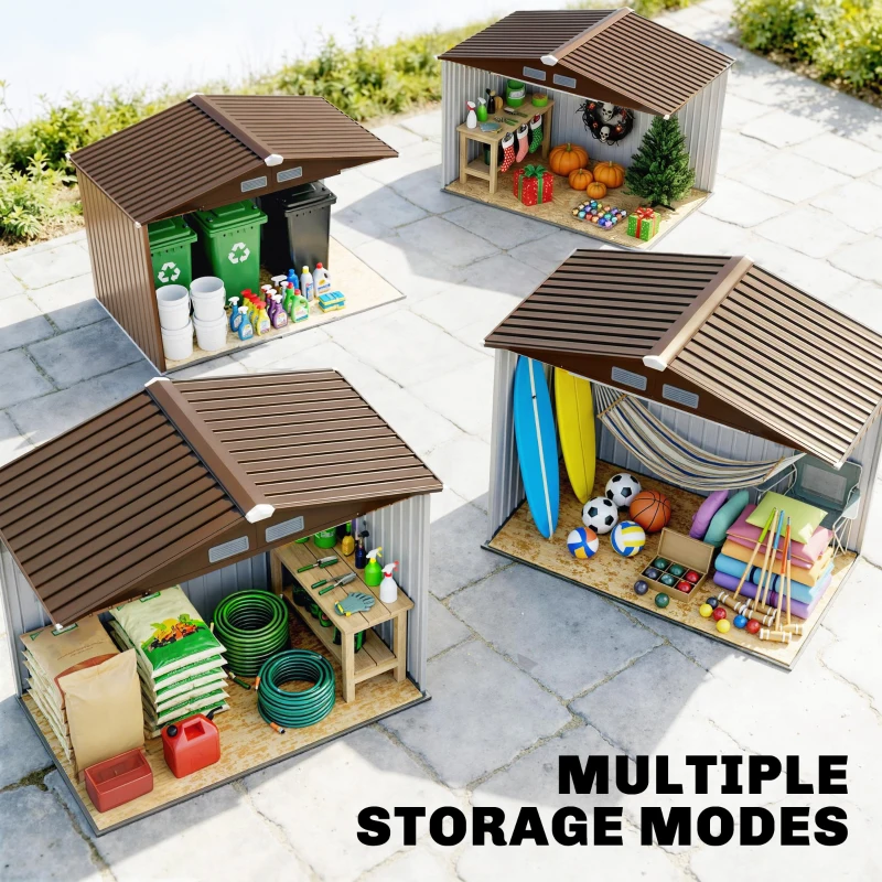 Outsunny Outdoor Storage Shed, 7ft x 4ft, Large Patio Roofed Tool Metal Storage Building Foundation Sheds Box Outdoor Furniture(m-9)