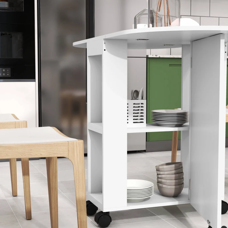 HOMCOM Mesa de Comedor Plegable con Ruedas Mesa de Cocina con Alas Abatibles y 2 Estantes Abiertos 120x60x77 cm Blanco