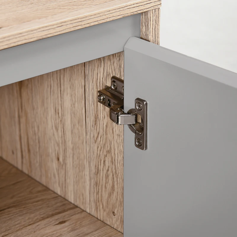 HOMCOM Mueble para Debajo del Lavabo Armario de Baño de Suelo con Puerta Doble y Estante Ajustable 60x30x59,8 cm Roble y Gris