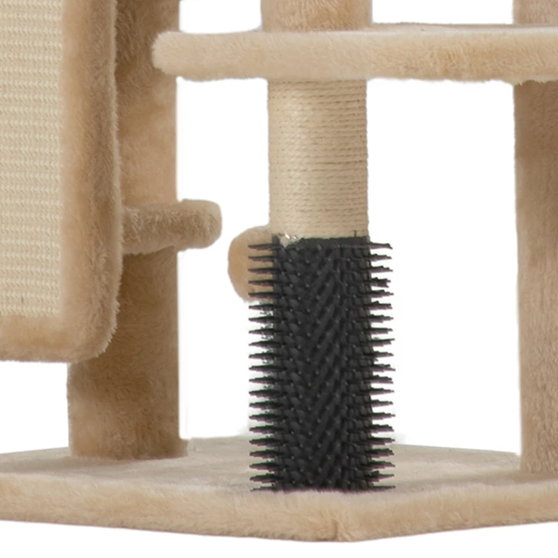 PawHut Arbre à Chat, Tour de Jeux, Hauteur de 104 cm, avec Lit, Maison, Brosse de Toilettage, 44l x 34P x 104H cm, Beige