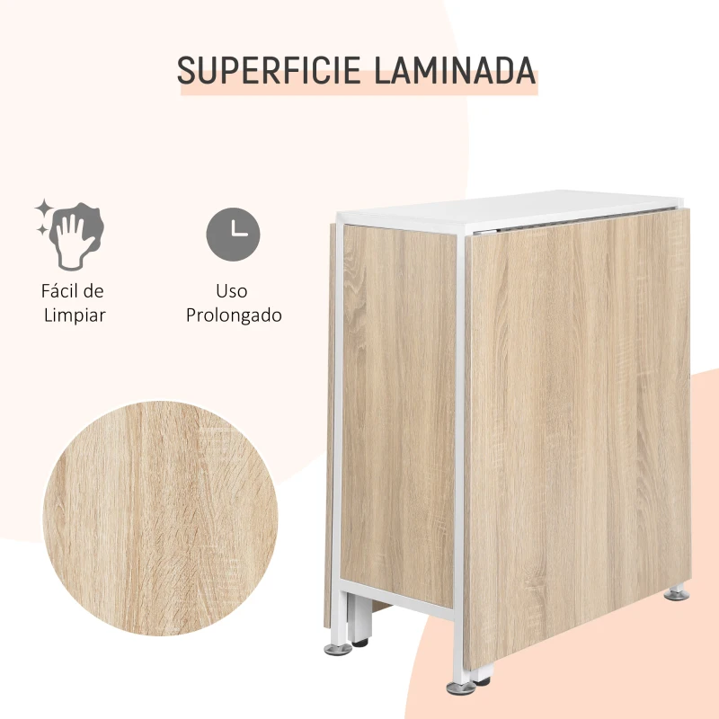 HOMCOM Mesa Plegable de Comedor, Mesa de Cocina Plegable, con Alas Abatibles, 4 Compartimentos, 3 Formas, Hasta 4 Personas, para Salón, Espacio Pequeño, 169x60x75 cm, Roble y Blanco