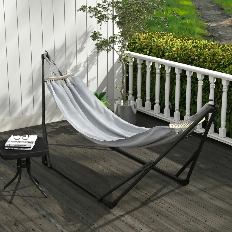 Outsunny Support avec Hamac Pliable en Acier, 2 en 1 pour Hamac ou Chaise Suspendue, Sac de Transport Inclus 268x89x100cm Gris