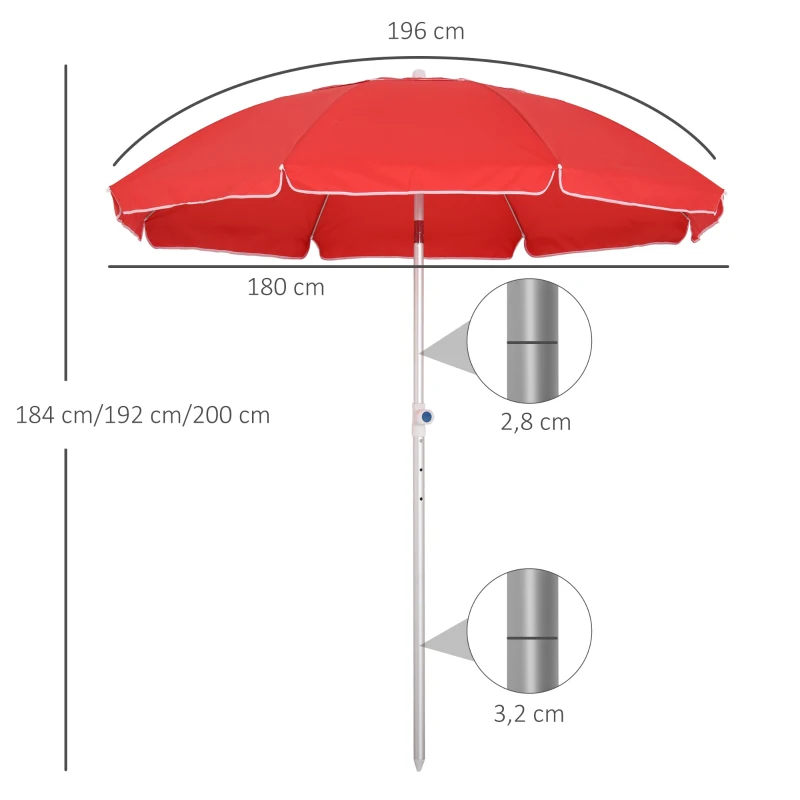 Outsunny Guarda-sol de praia guarda-sol inclinável octogonal Ø 180 cm tecido poliéster anti-UV altura ajustável haste alumínio
