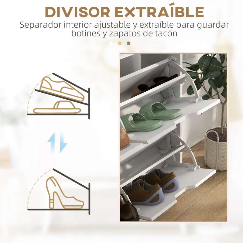 HOMCOM Zapatero Estrecho con 4 Cajones Abatibles y Patas de Madera Mueble Zapatero para 16 Pares 95x26x95 cm Blanco