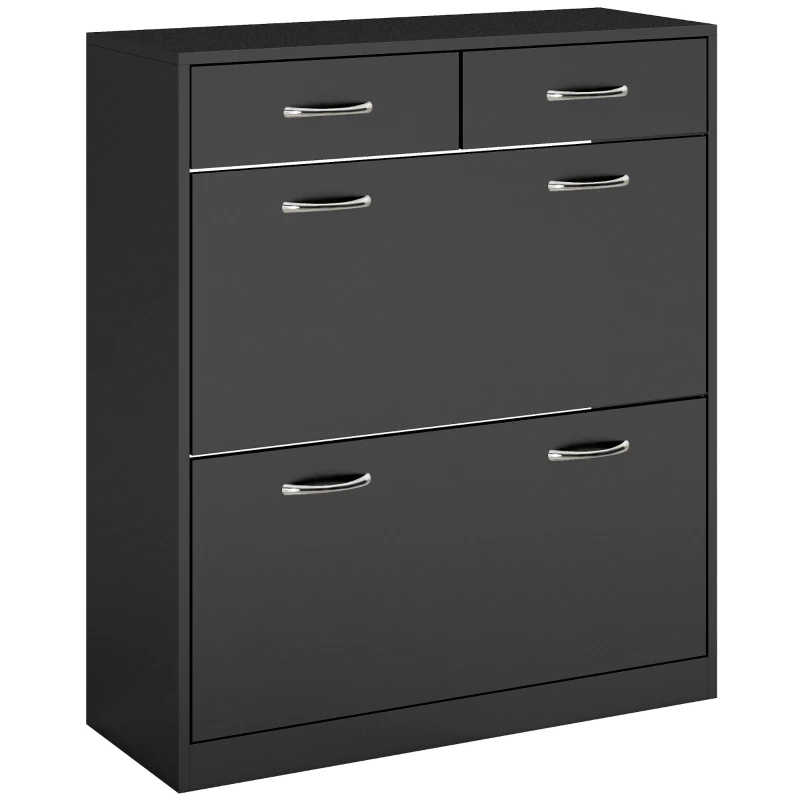 HOMCOM Mueble Zapatero Estrecho Armario de Zapatos con 2 Cajones Abatibles para 12 Pares de Zapatos 80x30x91,5 cm Negro