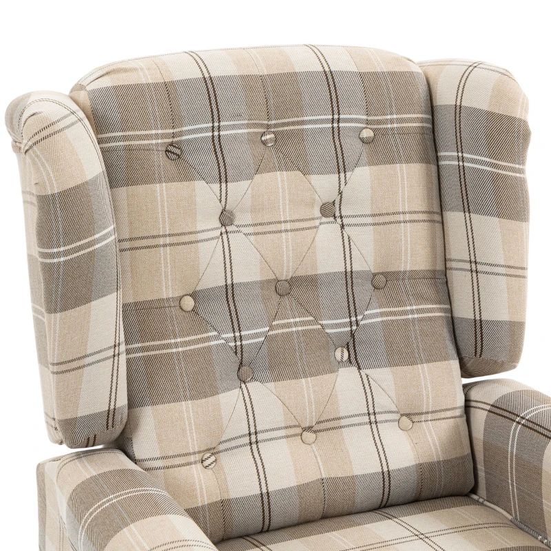 HOMCOM Wingback Accent Chair, Linen-Look Fabric Armchair with Thick Spring Cushion, High Back, Khaki Plaid