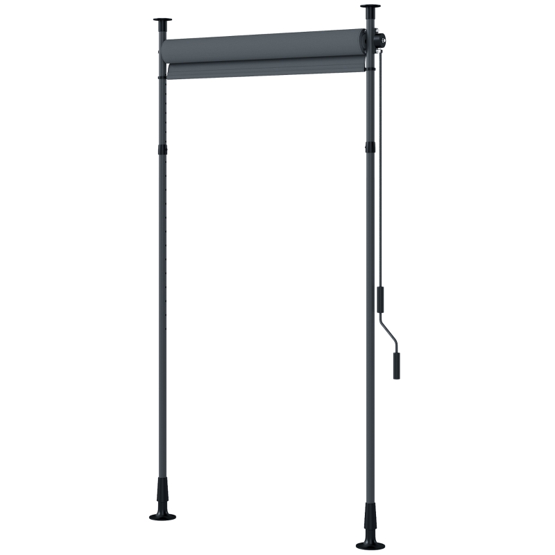 Outsunny Toldo manual retrátil de pé comprimento ajustável com manivela instalação sem perfuração metal alu. poliéster cinza escuro