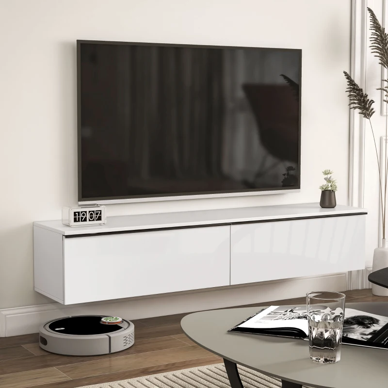 HOMCOM Móvel de TV suspenso com armário, para televisores até 177,8 cm, efeito brilhante, branco