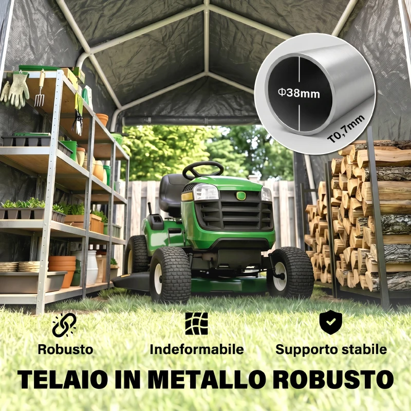 Outsunny Tendone Garage per Auto, Moto e Attrezzi, in Metallo e Tessuto PE, 280x240x240 cm, Grigio