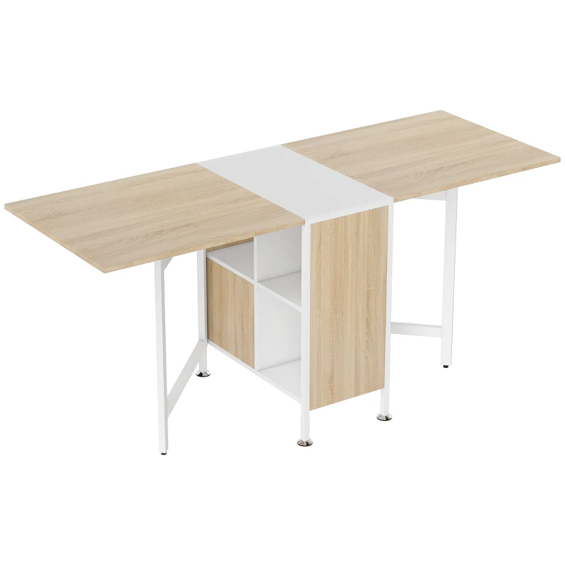 HOMCOM Mesa Plegable de Comedor, Mesa de Cocina Plegable, con Alas Abatibles, 4 Compartimentos, 3 Formas, Hasta 4 Personas, para Salón, Espacio Pequeño, 169x60x75 cm, Roble y Blanco