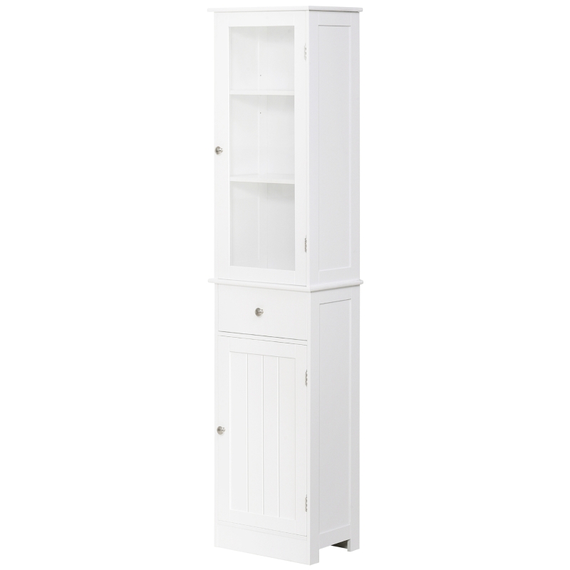 kleankin Armario de Baño Alto, Armario de Almacenaje Delgado, con Estantes Ajustables, Cajón, para Espacios Pequeños, Moderno, 40x27x171,5 cm, Blanco