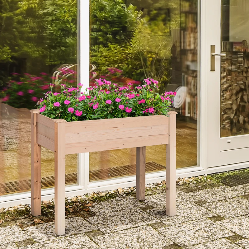 Outsunny Jardinière surélevée en Bois, Carré Potager sur Pied surélevé, Trous de Drainage, Tissu non tissé, 86x46x76 bois naturel