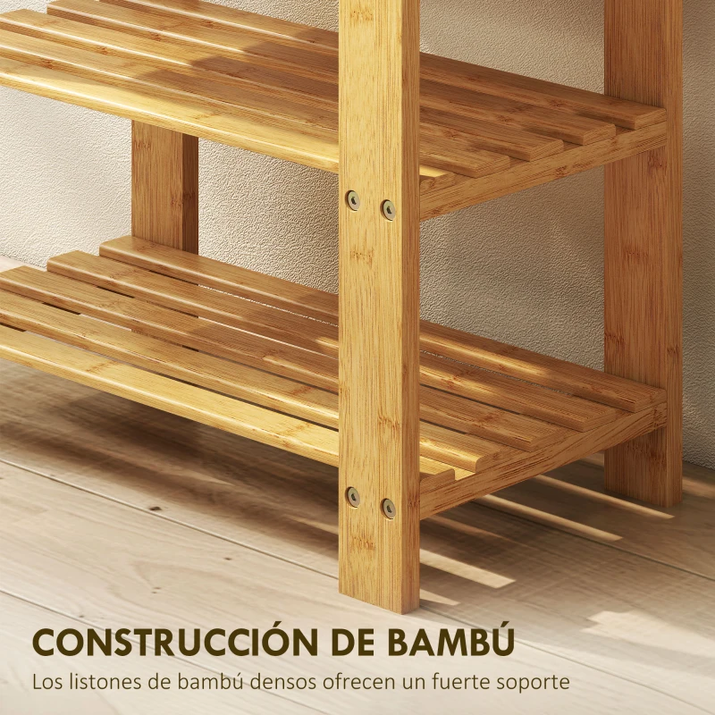 HOMCOM Banco Zapatero de Bambú de 3 Niveles para 4 Pares Zapatos 50x28x45 cm Natural