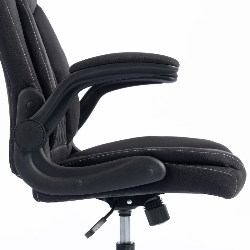 HOMCOM Linen-Look Computer Desk Chair, Executive Office Chair with Flip-Up Armrests and Thick Cushion, Black