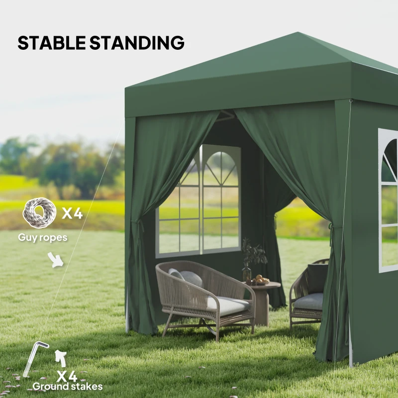 Outsunny 2 x 2m Pop Up Gazebo, w/Side Walls, Windows-Green(m-6)