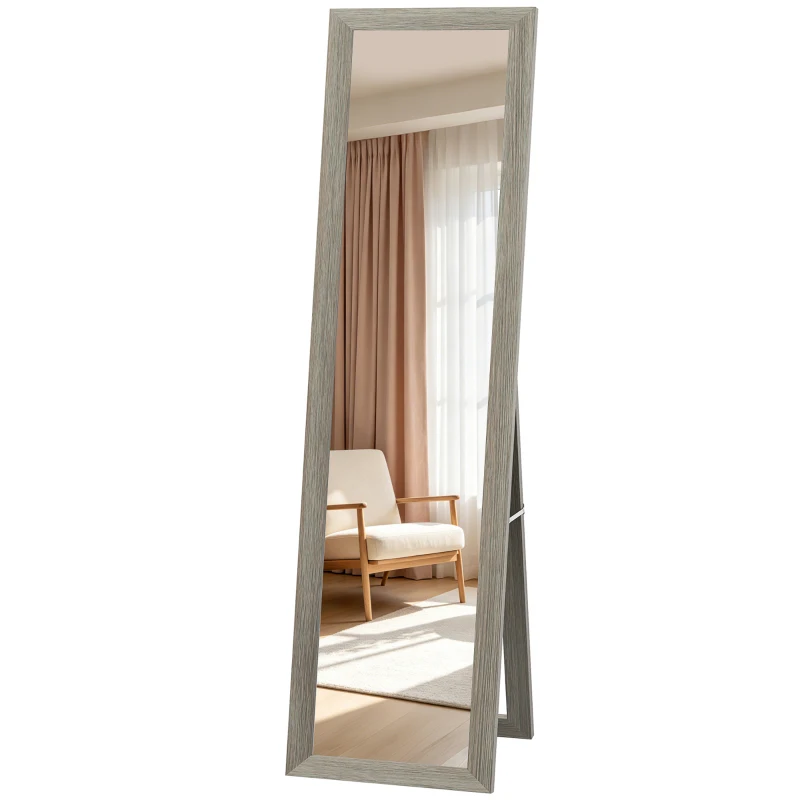 HOMCOM Miroir sur pied mural ou à poser rectangulaire avec cadre en bois pour salon chambre à coucher 37 x 155 cm gris