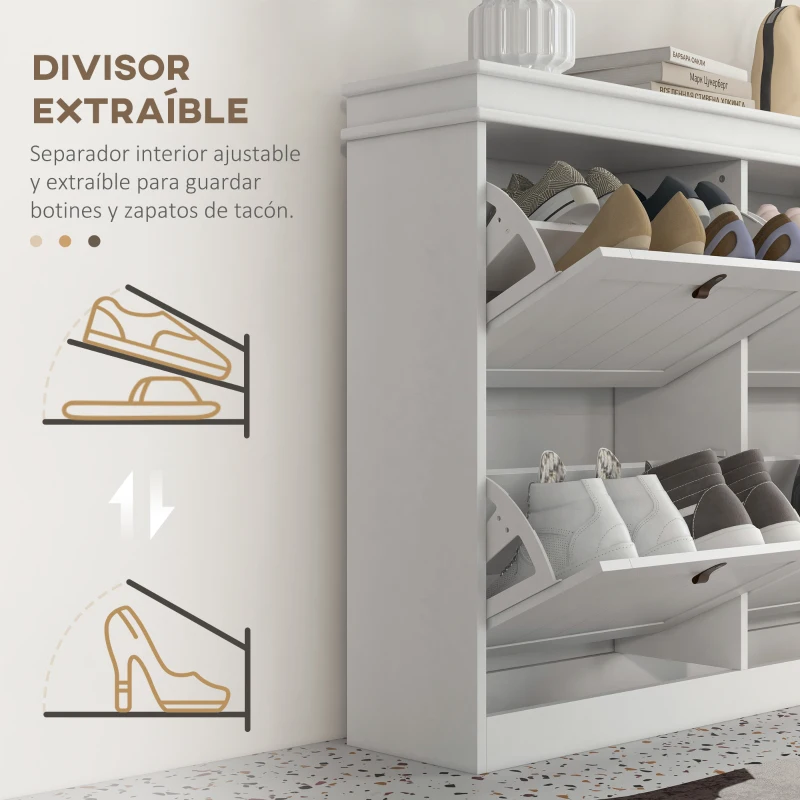 HOMCOM Zapatero Estrecho con 4 Puertas Abatibles y Estantes Ajustables para 20 Pares de Zapatos con Antivuelco 105x24x82,5 cm