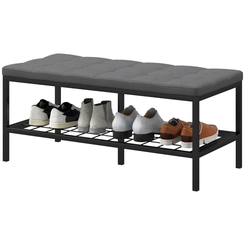 HOMCOM Banco de sapatos com almofada estofada e prateleira de arrumação, banco de entrada para corredor, quarto, 90x41x40cm, cinzento