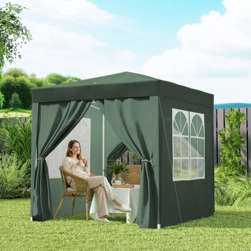 Outsunny 2 x 2m Pop Up Gazebo, w/Side Walls, Windows-Green(m-8)