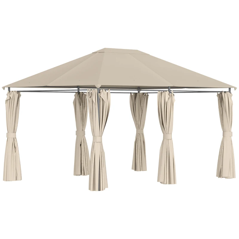 Outsunny Tonnelle de jardin barnum pavillon style colonial double-toit toiles latérales amovibles 4L x 3l x 2,72H m kaki